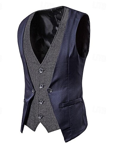  Per uomo Gilet Matrimonio Serata / evento Giornaliero Di tendenza Lavoro Primavera & Autunno Collage Pulsante 2 in 1 Poliestere Comodo Color Block Monopetto - 1 bottone A V Standard Nero Blu marino