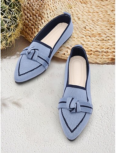 ballerine da donna a punta in maglia blu con fiocco: comodi mocassini slip-on da indossare casual e tutti i giorni
