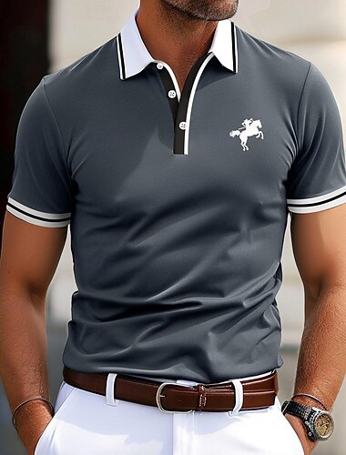  Herren Baumwoll-Poloshirt Golfshirt Geschäft Lässig Gerippter Polokragen Kurzarm Mode Basic Einfarbig Farbblock Knöpfe Sommer Frühling & Herbst Normale Passform Hellblau Schwarz Blau