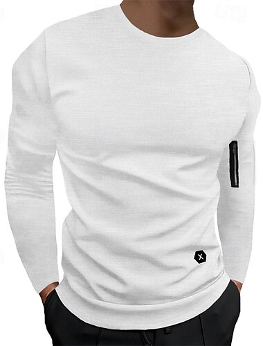  Voor heren T-shirt T-shirts Shirt met lange mouwen Lange mouw Strakke ronde hals Lente & Herfst Effen Modieus Ontwerper Basic Klassiek Vakantie Straat Uitgaan Zwart Wit Leger Groen Top T-shirt voor