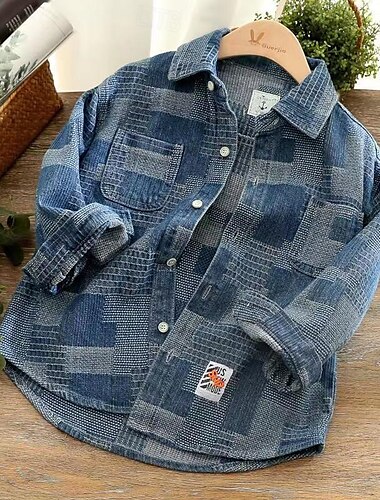  Jungen 3D Karomuster Mantel Oberbekleidung Langarm Frühling Herbst Streetwear Sport Basic Kinder 4-12 Jahre Urlaub Sport Täglich Normale Passform