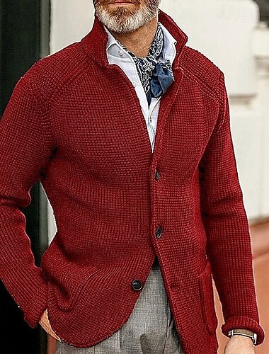  Herren Strickjacke Kleid Pullover Kurzer Pullover Strickpullover Gerippt Stricken Standard Knopf hoch Tasche Glatt Ständer Modisch Klassisch Freizeitskleidung Verabredung Bekleidung Herbst Winter