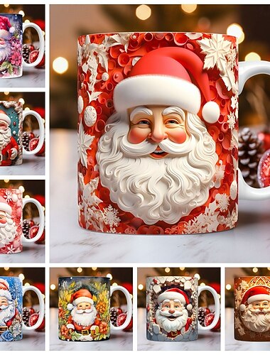  Tasse cadeau de Noël 3D Illusion Père Noël - Tasse à café en céramique, Cadeau de Noël - Festif et unique 330 ml/11,2 oz