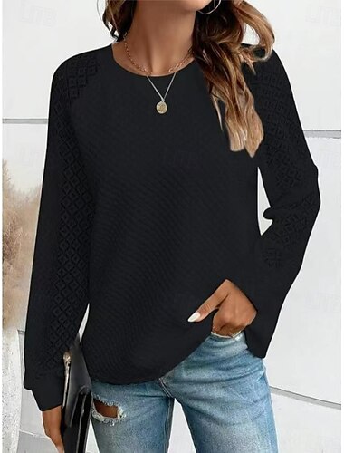  Women's Blouse Stylish Modern Long Sleeve Regular Tops Crew Neck Work Daily Black White Light Grey Spring Fall Winter