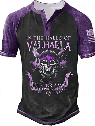  Homens Gráfico Caveiras Letra Camiseta Camisa Henley Camisetas Manga Curta Impressão 3D Designer Básico Clássico Ao ar livre Diário Esportes Verão Preto Amarelo Vermelho Azul Roxo Henley Camiseta