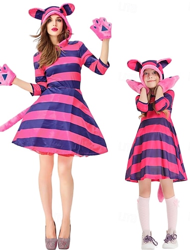  Alice in Wonderland Sprookje De Cheshire-kat Familiekostuums voor Halloween-groepen Kinderen Dames Voor meisjes Cosplay Prestatie Feest / Uitgaan Halloween Carnaval Makkelijk carnavalskostuum