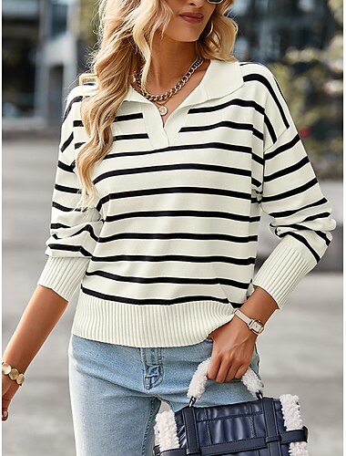  Damen Pullover Stilvoll Weich Feste Farbe Hemdkragen Strick Langarm Normale Oberteile Stricken Arbeit Weinrot Schwarz Herbst Winter