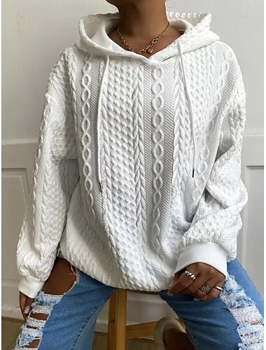  Damen Kapuzenpullover Sweatshirt Mode schlicht Arbeit Alltagskleidung lässig Kapuze Patchwork lockere Passform Langarm schwarz weiß khaki grau Herbst Winter