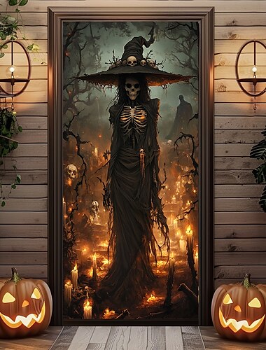  Halloween Türdekorationen Halloween Türabdeckungen Skelett Hexe Tür Gobelin Türvorhang Dekoration Hintergrund Türbanner für Haustür Bauernhaus Urlaub Party Indoor Outdoor Dekor Zubehör