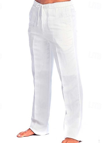  Voor heren Broek Zomerbroek Strandbroeken Trekkoord Elastische taille Effen Comfort Ademend Buiten Dagelijks Streetwear Stijlvol Casual Zwart Wit Micro-elastisch