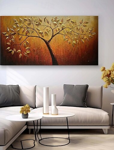  großes 3D goldenes Baum Leinwand Ölgemälde handgemachte Herbst Natur Landschaft Malerei handgemachte Wand Kunst botanische Messer Malerei leichter Luxus für Wohnzimmer Dekor