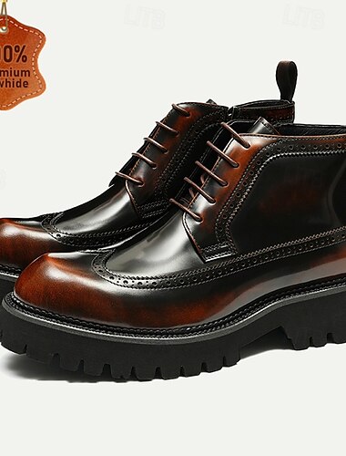 botas masculinas de combate brogue de couro premium – botins 100% couro bovino com cadarço e sola grossa para uso elegante e robusto
