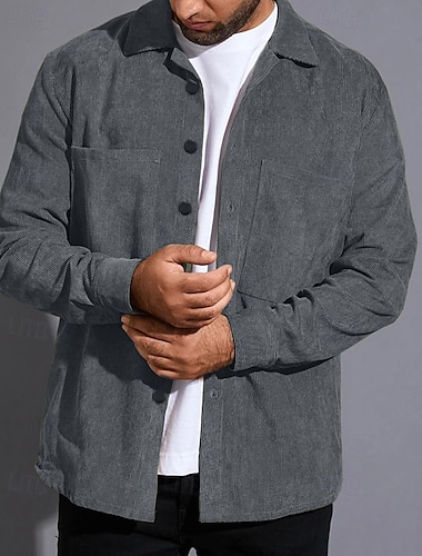  Herren Leichte Jacke Trucker Jacke Shacket Täglich Urlaub Tasche Frühling & Herbst Glatt Modisch Klassisch Kargen Standard Schwarz Grün Grau Jacken