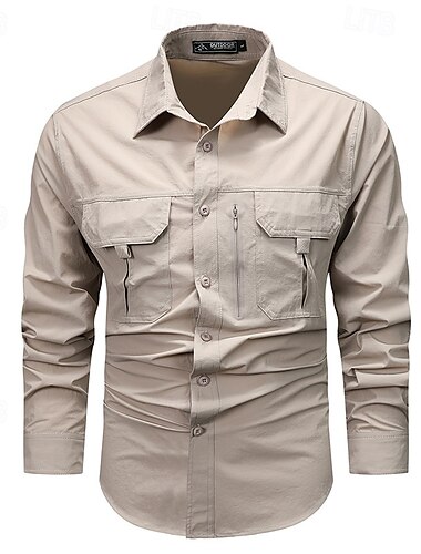  Herren Hemd Arbeitshemden Knopfhemd Cargo-Shirt Schwarz Blau Kaki Armeegrün Beige Langarm Glatt Kargen Urlaub Festtage Vordertasche Bekleidung Modisch Brautkleider schlicht Komfortabel