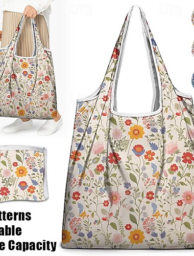  sac fourre-tout réutilisable à imprimé floral pour femme, sac de courses pliable écologique pour un usage quotidien