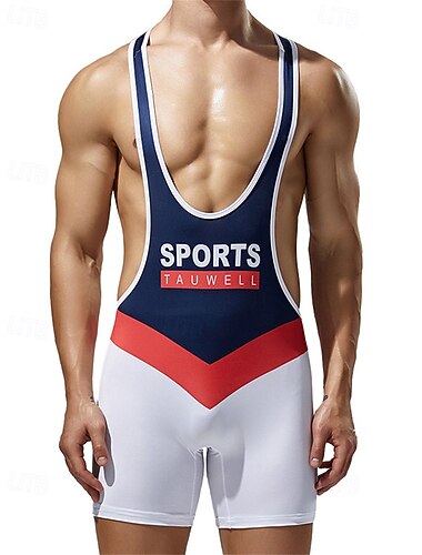  Муж. Костюм для борьбы Корректирующий комбинезон Корректирующее белье Дышащий Быстровысыхающий Высокая растяжка Лето Весна Полиэстер На открытом воздухе Прогулки Бег Белый Красный