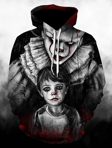 Kunst der Clown Kapuzenshirt Zeichentrick Manga Anime 3D Vordertasche Grafik Kängurutasche Für Paar Herren Damen Erwachsene Halloween Karneval Maskerade 3D-Druck Casual