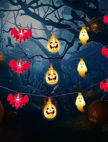  Halloween Lichterketten beleuchtete Geisterkürbis-Fledermauslichter 3m 20 LEDs batteriebetriebene Geisterfestival-Party Garten-Heimdekoration Balkon Spukhaus Bar Hängelampen
