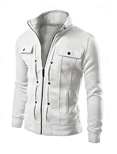  Herren Leichte Jacke Sommerjacke Hemdjacke übergangsjacke Straße Alltagskleidung Warm Reißverschluss Tasche Herbst Winter Einfach Mode Klassisch Stehkragen Regulär Dunkelgrau Schwarz Weiß Braun