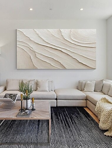  grande peinture à l'huile blanche faite à la main peinture à l'huile sur toile blanche 3D peinture abstraite faite à la main art mural fait à la main peinture à vagues au couteau peinture à l'huile de