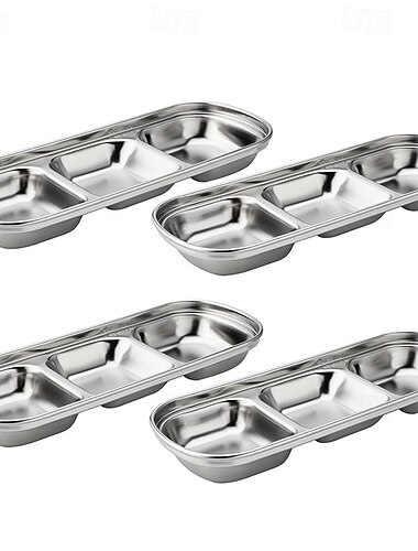  2/4 Stück Sojasaucenschalen aus Edelstahl, Dip-Schalen mit 3 Gittern, unterteilte Saucenschalen, Beilagenschalen für Sojasauce, Ketchup, Gewürze, Sushi (3 Gitter)