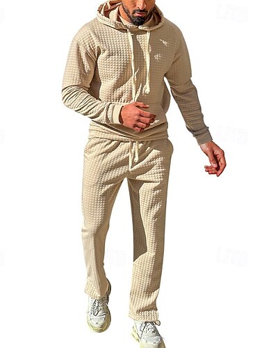  Voor heren Trui met capuchon Trainingspak sweatsuit Zwart Wit Leger Groen Khaki Donkergrijs Capuchon Effen Trekkoord 2-stuks Voorvak Sport & Outdoor Dagelijks Feestdagen Streetwear Basic Casual Lente