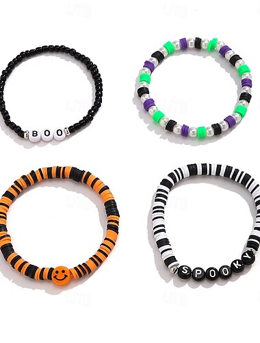  4 Stück Damen Perlenarmband Vintage Armband Glasperlen Alphabet Form Punk Vintage Modisch Personalisiert Stilvoll Kunststoff Armband Schmuck 1# / 2# / 3# Für Party Halloween Strasse Klub Festival