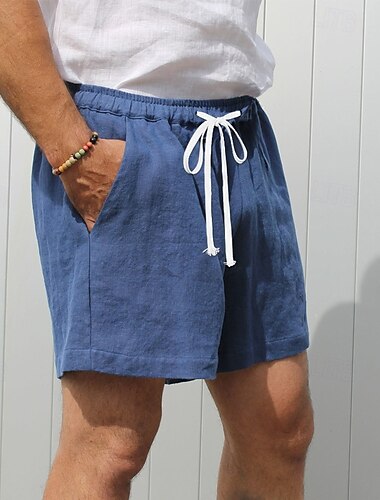  Homens Calção Shorts de linho Shorts de verão Bolsos Com Cordão Cintura elástica Tecido Conforto Respirável Curto Casual Diário Feriado Moda Estilo Clássico Preto Branco