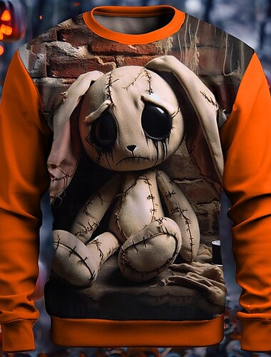  Hase Kaninchen Lustig Herren Modisch 3D-Druck Sweatshirt Pullover Strassenmode Halloween Hoodies Purpur Orange Langarm Rundhalsausschnitt Herbst Winter Designer Kapuzenpullover