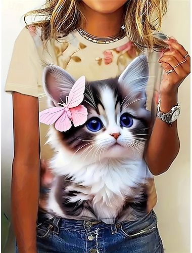  t-shirt femme décontracté imprimé manches courtes hauts réguliers quotidien kaki été