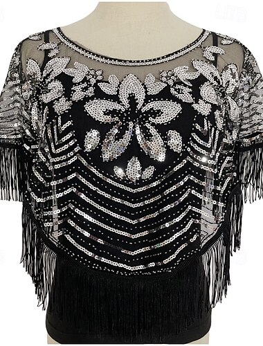  scialle glamour vintage - traspirante, decorato con paillettes, bordato con nappe, elegante stile flapper con cappotto abbinato per abiti da sera da donna - sottile, corto, modello smock, perfetto per