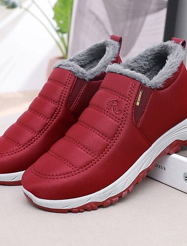  Schwarze Damen Winter-Schlupfschuhe mit Plüschfutter und rutschfester Sohle - wasserdichtes und warmes Outdoor-Schuhwerk