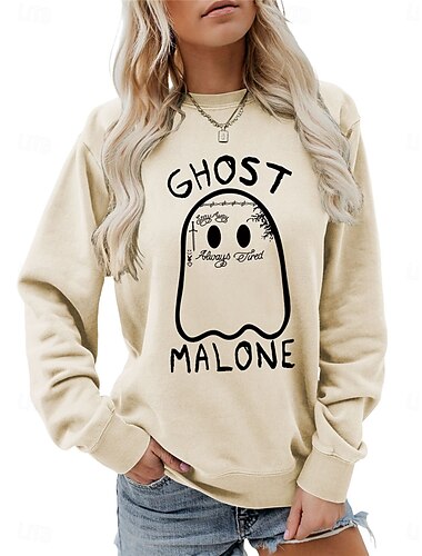  Damen Sweatshirt Pullover Polyester Buchstabe Halloween Strasse Bedruckt Modisch Strassenmode Modern Rundhalsausschnitt Langarm Mikro-elastisch Herbst Winter