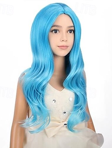  Kinder farbenfrohe Perücken lange lockige wellige Perücke für Mädchen Kinder Regenbogen Perücke farbige synthetische Cosplay Party Halloween Perücken