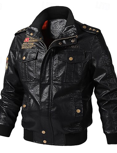  Herren Kunstlederjacke Bomberjacke übergangsjacke Bikerjacke Urlaub Täglich Winddicht Warm Tasche Herbst Winter Einfach Mode Klassisch Stehkragen Regulär Kunstleder Schwarz Grün Kaffee Jacken