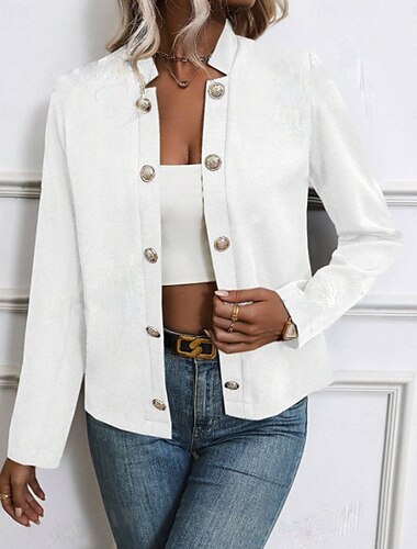  Mujer Moda Ropa de calle Chaqueta de sport Pantalones de Deporte Manga Larga Cuello Camisero Plano Trabajo Para trabajo Negro Blanco Azul Marino Otoño Ajuste regular