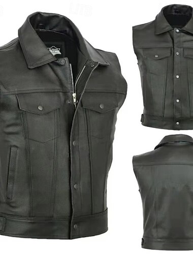  Homme Gilet du quotidien Vacances Mode Entreprise Printemps & Automne Poche Polyester Cuir Confortable Couleur unie fermeture Éclair Revers Standard Noir Gilet