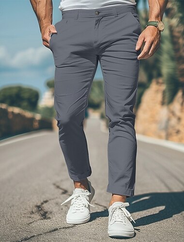  Herren Hose Chinos Chinohose Freizeithose Fronttasche Einfach Komfort Weich Volle Länge Outdoor Lässig Täglich Mode Streetwear Schwarz Weiß Mikroelastisch