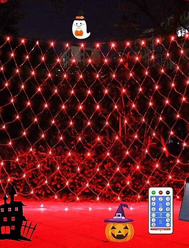  1 balení solárního síťového světelného dálkového ovladače s osmi funkcemi pro vánoční, halloween, svatbu a festivalová světla pro vnitřní a venkovní atmosféru 1,5 * 1,5 m-96led/3 * 2m-192led/6 *