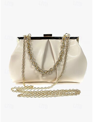  elegante Damen-Clutch in Gold-Metallic mit Plissee-Design und Kettenriemen – perfekt für Abendveranstaltungen und formelle Anlässe