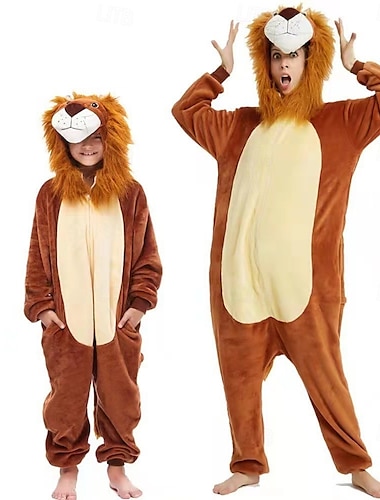  Enfant Adulte Animal Costume de groupe Costume grenouillère Costume de carnaval Dessin-Animé Lion Rauque Combinaison de Pyjamas Pyjamas Kigurumi Charme Déguisement drôle Pour Homme et Femme Garçons