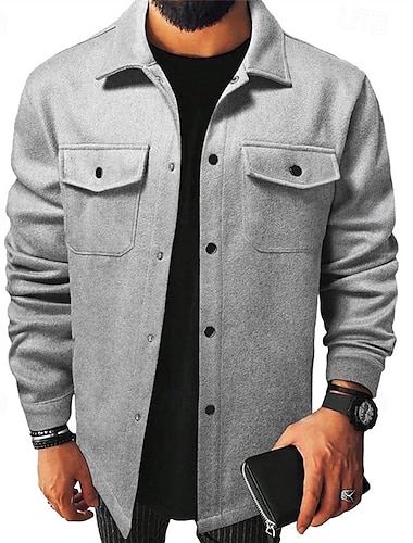  Voor heren Lichtgewicht jack Truckerjack Zomer jas Overhemdjack Vakantie Dagelijks Zak Herfst winter Effen Modieus Klassiek Revers Normaal Abrikoos Zwart Geel Marineblauw Lichtgrijs Jacks