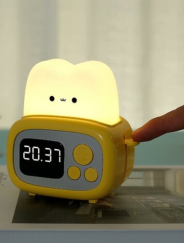  lampička s časovačem toastových hodin roztomilé LED noční světlo na chléb s usb stmívatelným budíkem stolních hodin pro děti měkké světlo