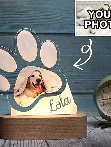  Marco de fotos iluminado personalizado Lámpara de noche acrílica con forma de pata de perro personalizada Regalo único para amantes de las mascotas Ideal para la decoración del hogar, la sala de estar y la oficina