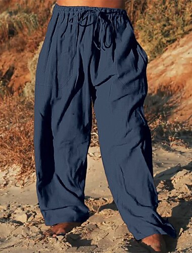  Voor heren Broek Zomerbroek Strandbroeken Zak Effen Comfort Ademend Buiten Dagelijks Uitgaan Modieus Casual Wit Marineblauw