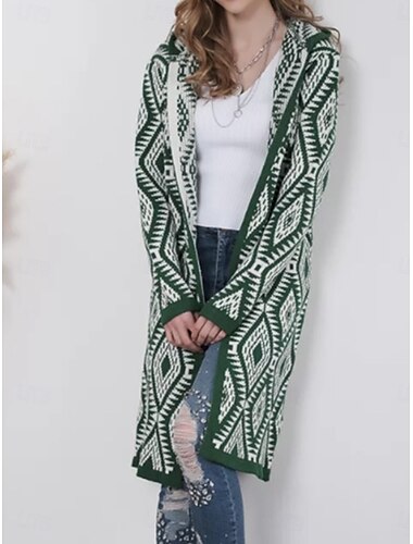  Dames Trui met rits Trui Jas Casual trui Casual Zacht Geometrisch Paisley Strakke ronde hals Vetoketju Capuchon Lange mouw Normale tops breien Buiten Dagelijks Weekend Rode Wijn Zwart Herfst Winter