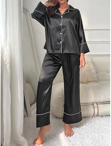  geteilte Hemdblusen für Damen&amp;Nachthemden und Nachtwäsche – einfarbige Home-Outfits aus Polyester