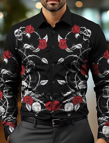  Floral Crânes Décontractées Vêtement décontracté Homme Chemise Chemise boutonnée manche longue Soirée Soirée / Fête du quotidien Automne Hiver Printemps été Col de Chemise Boutonner Impression 3D Fin