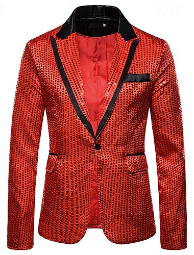  Herren Blazer Sakko Geschäft Cocktailparty Hochzeitsfeier Modisch Brautkleider schlicht Frühling & Herbst Polyester Farbblock Taste Tasche Komfortabel Einreihiger Verschluss Blazer Silber Schwarz