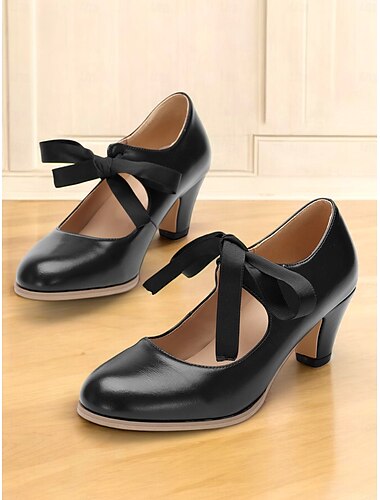  Damen-Vintage-Mary-Jane-Pumps mit Schleife – elegante Schuhe mit Blockabsatz im Retro-Stil für die Freizeit und besondere Anlässe